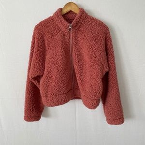 Hollister Women's Size Small Sherpa Cropped Bomber Full Zip Dark Rose